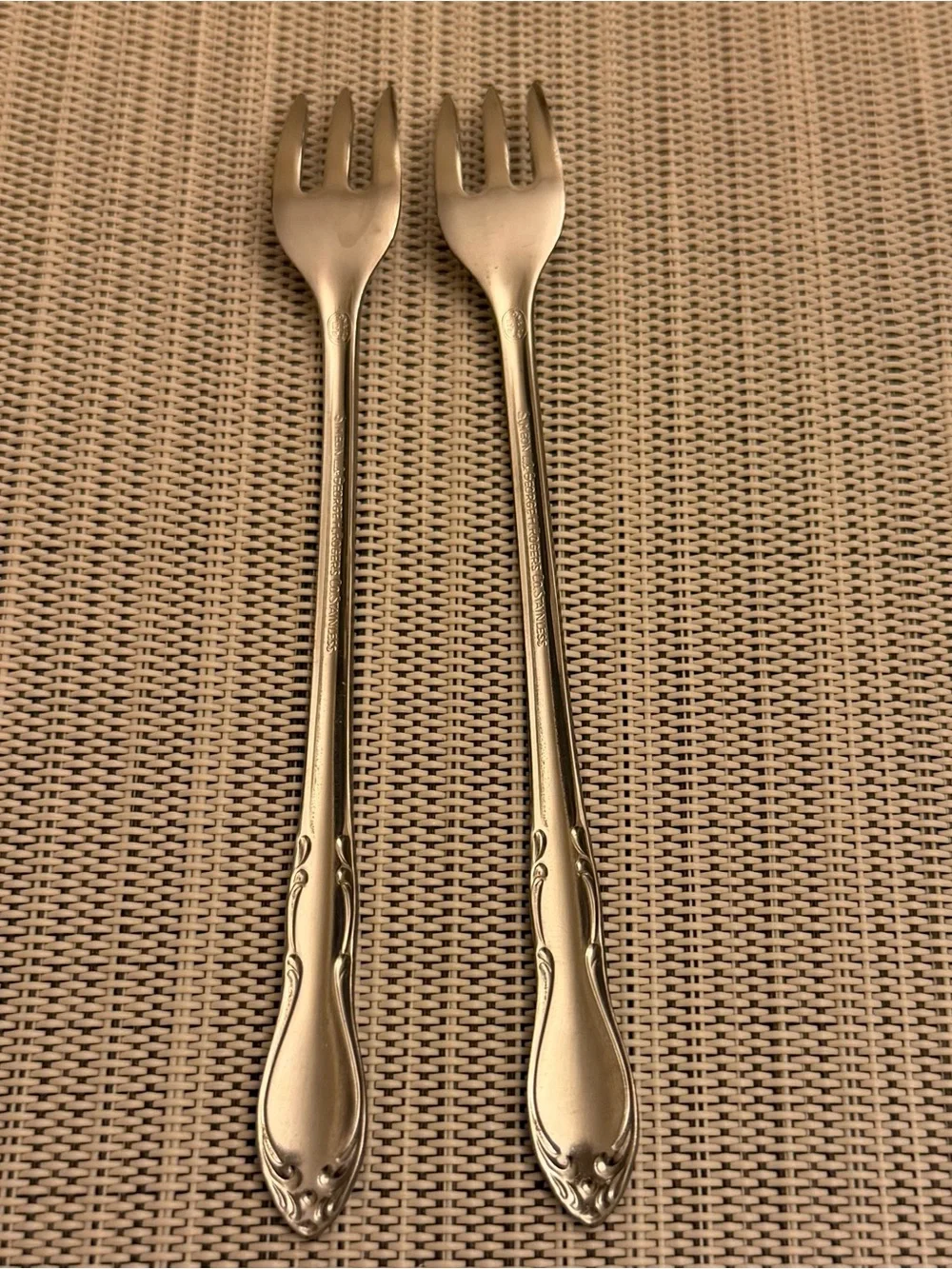 2 Vintage Cocktail Shrimp Forks Simeon L George H Rogers Stainless Oneida